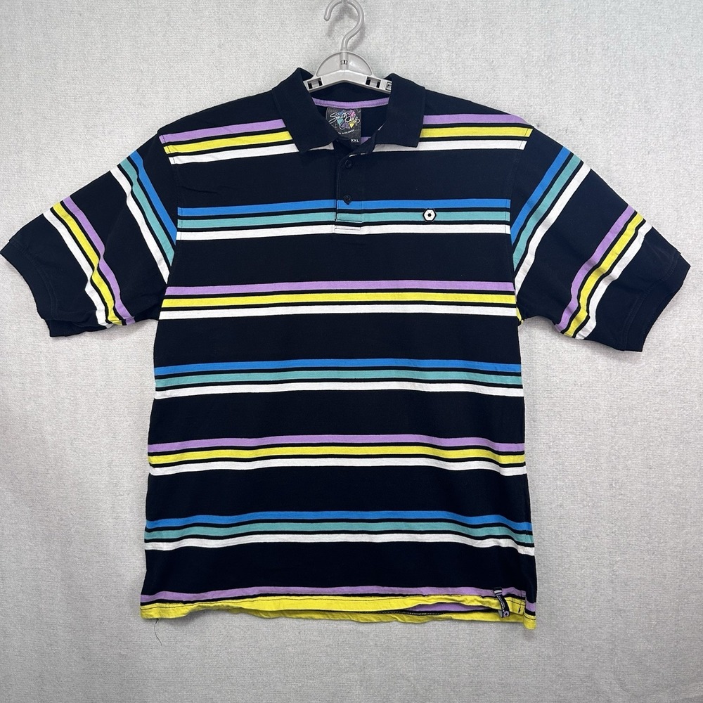 Vintage Southpole Polo Shirt Men 2XL Multicolor Striped Short Sleeve Y2K‎